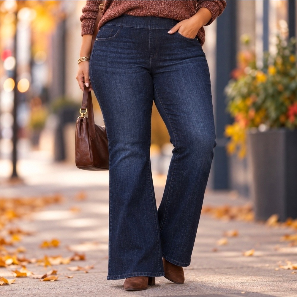 Sanctuary Denim Uplift Pull-On Demi Boot Jeans 24W Dark Wash Stretch Slimming